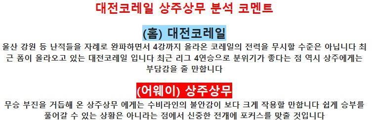 9월 18일 대전코레일 상주상무 한국 FA컵 아이언맨 분석